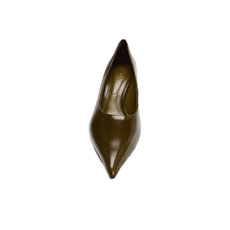 ZARA Slim Heel High Heels 7.5cm Women's Khaki Green-2