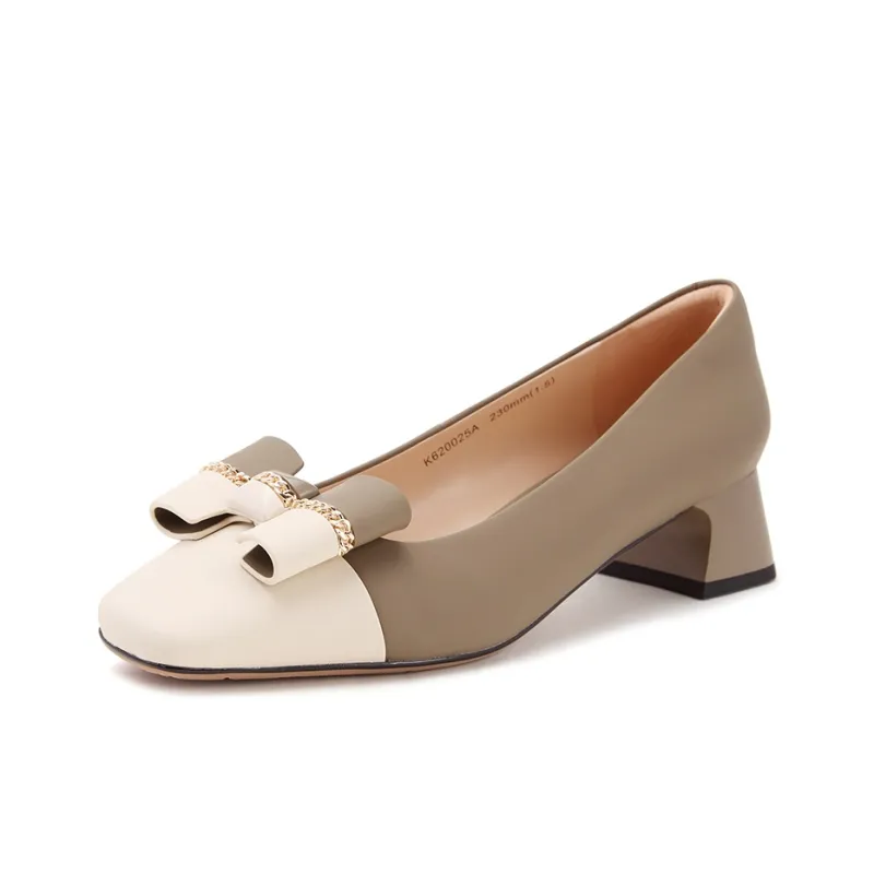 Satchi Chunky Heel High Heels 4cm Women's Khaki-1