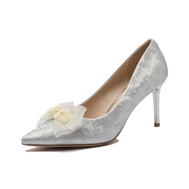 AGSDON Slim Heel High Heels 8cm Women's Silver-1