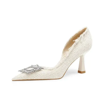 PJJUU Spool Heel High Heels 7cm Women's White