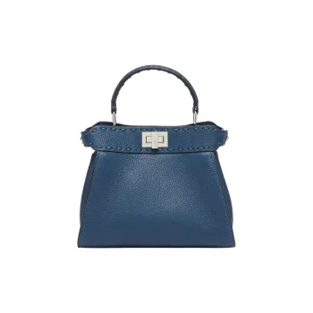 FENDI Peekaboo Calfskin Shoulder Bag Crossbody Bag Handbag Mini Women's Blue