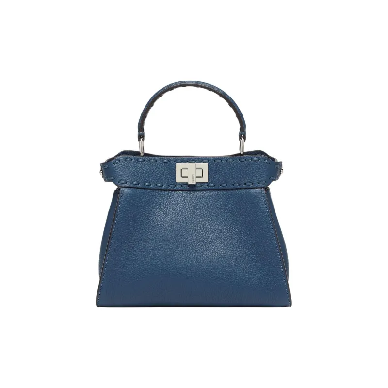 FENDI Peekaboo Calfskin Shoulder Bag Crossbody Bag Handbag Mini Women's Blue-0