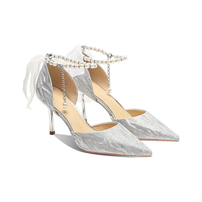 MCKP Slim Heel High Heels 8cm Women's Silver-2