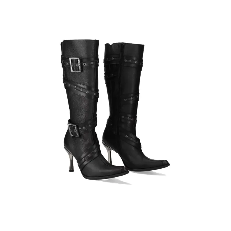 NEW ROCK Knee-high Boots 10cm Women's Black-3