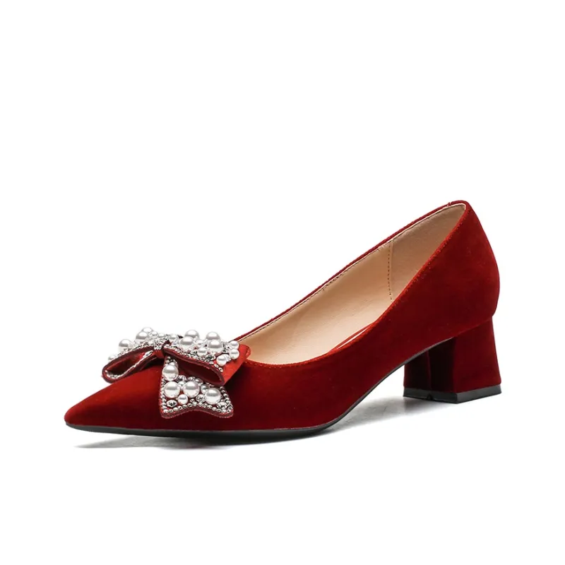 Ainer cat Chunky Heel High Heels 5cm Women's Red-1