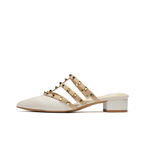 ST&SAT Mu Rucheng Fashion Pointed Toe Over The Knee Müller Slippers Ecru Silver Gray