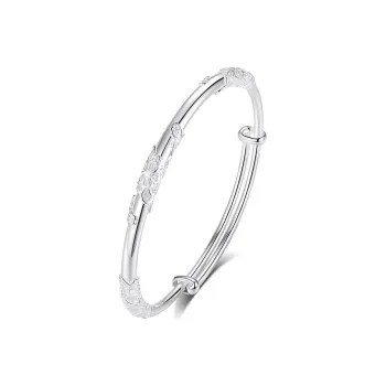 Old Fu Gold 999 Fine Silver Sterling Silver Bangle Women's Gift Box Set, Good Luck