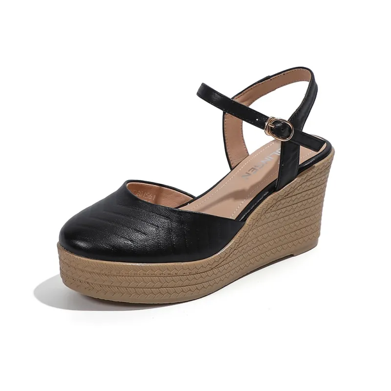 Mulinsen Wedge Heel High Heels 8.5cm Women's Black-1
