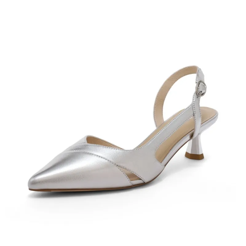 BELLE Slim Heel High Heels 5cm Women's Silver Ecru-1