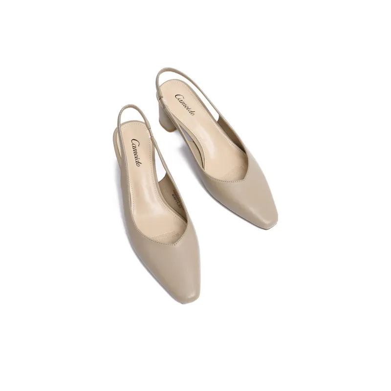 CAMEIDO Chunky Heel High Heels Women's Apricot-2