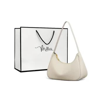 MILLIE'S Cow Leather With Synthetic Leather Handbag, Shoulder Bag Baguette Bag Regular Women's White