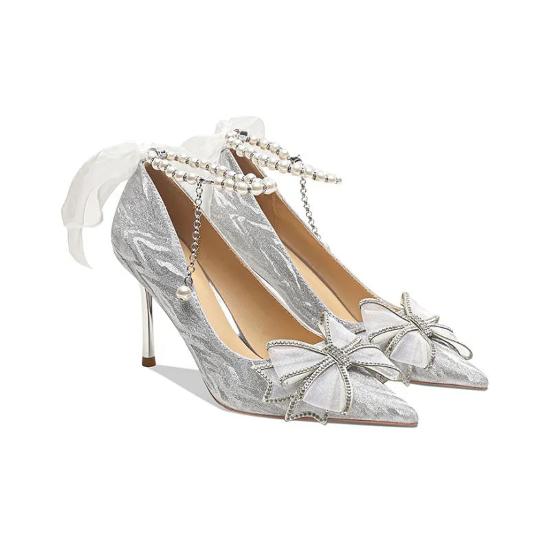 MCKP Slim Heel High Heels 8cm Women's Silver-2