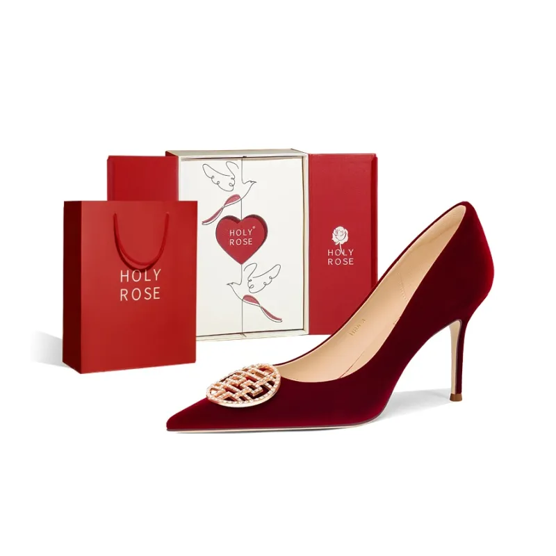 Holy Rose Slim Heel Box High Heels Women's Red-0