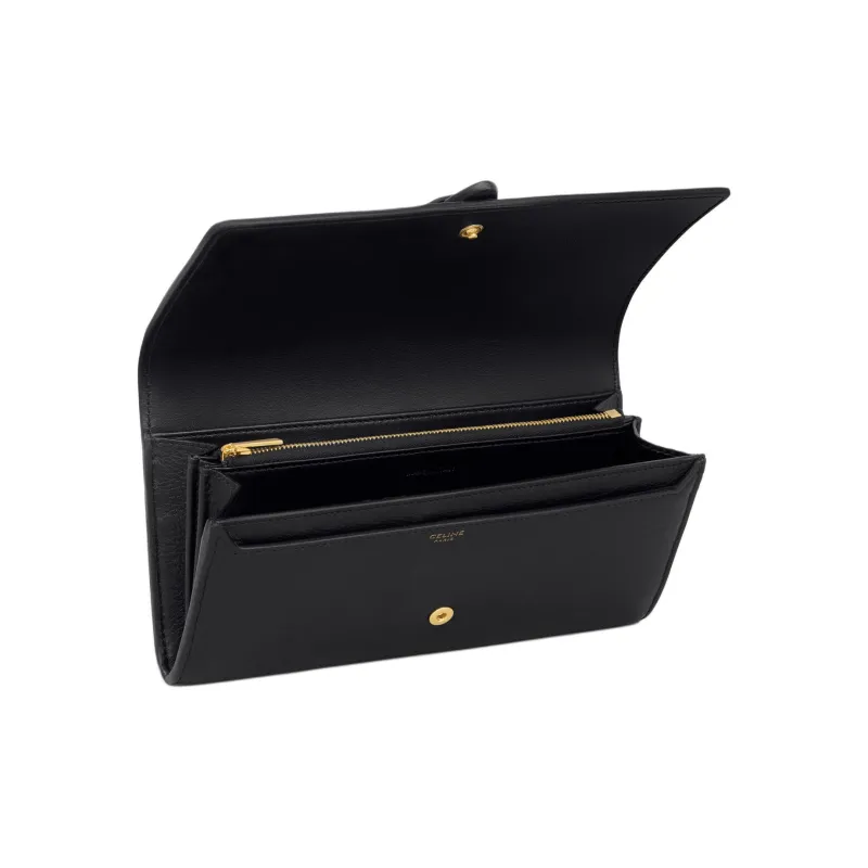 CELINE Soft Calfskin Wallet Large Size Women's Black-3