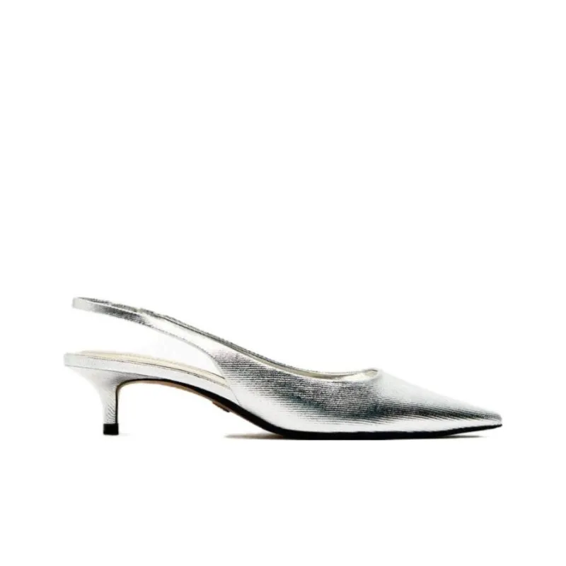 ZARA Slim Heel High Heels Women's Silver-1