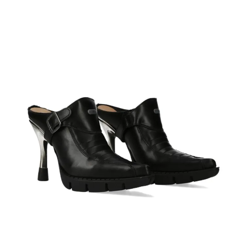 NEW ROCK Flared Heel High Heels Women's Black-4