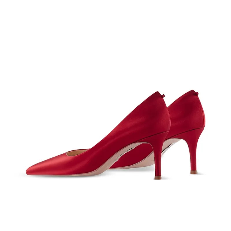 7or9 Red Velvet Cake Chinese Style Wedding Bride Shoes Slim Heel Air Cotton High Heels 7cm Women's Red-2