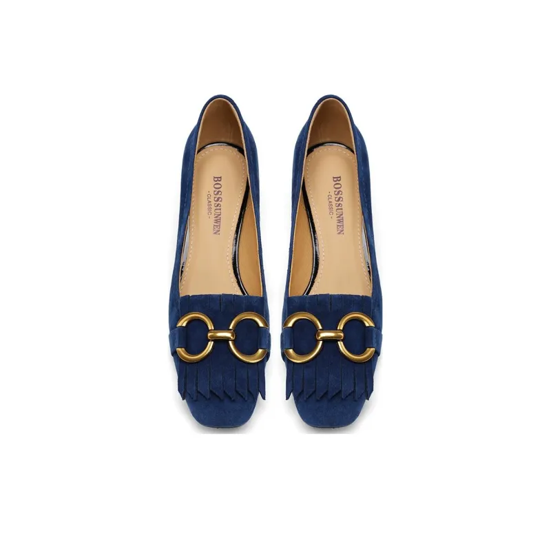 BOSSSUNWEN Chunky Heel High Heels 5cm Women's Blue-3