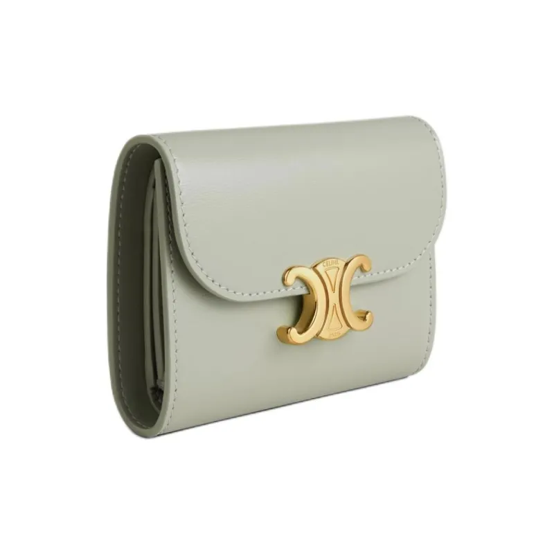 CELINE Triomphe Cow Leather Wallet Small Size Women's Light Green-1