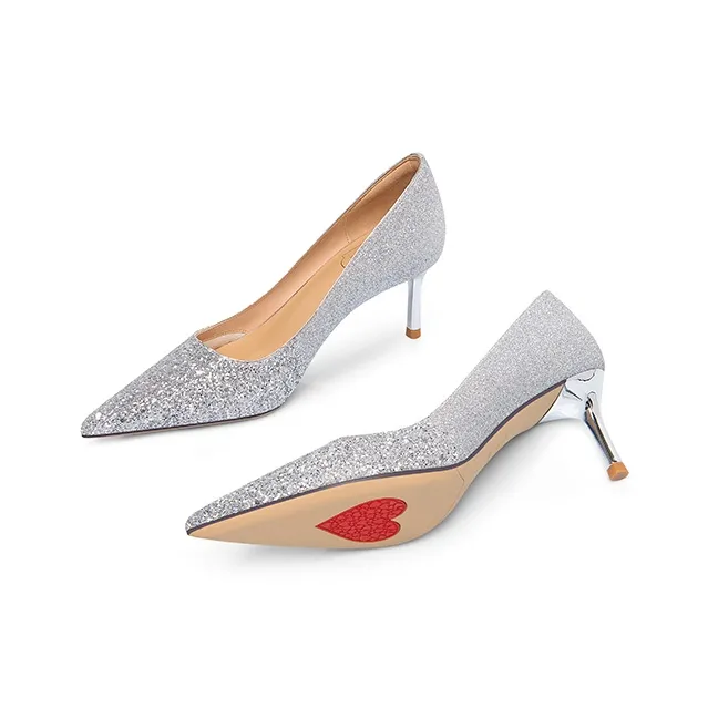 LOLY Dreamy Princess Crystal Shoes Slim Heel High Heels Women's Silver Box Included-3