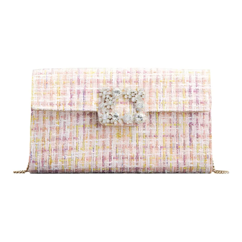 Roger Vivier Gold And Silver Thread Mixed Circle Velvet Fabric One Shoulder Crossbody Clutches Women's Silver Pink-0