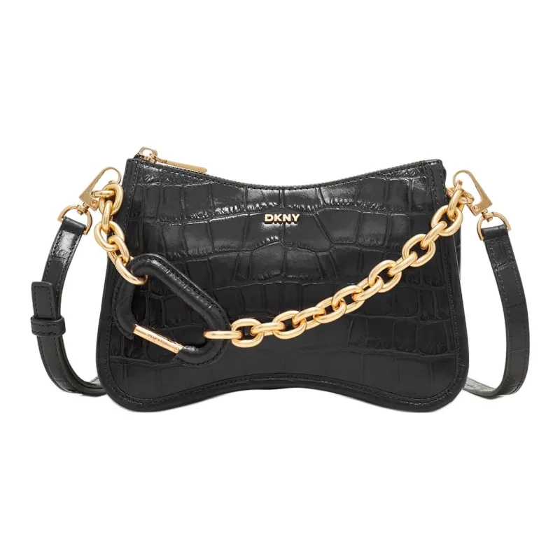 DKNY Leather Shoulder Bag Crossbody Bag Small Size Women's Black-0