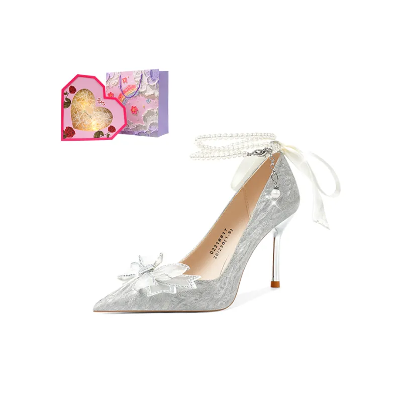 Crelinkxlat Pearl Butterfly Chain, French, Fairy Soft Slim Heel High Heels Women's-70