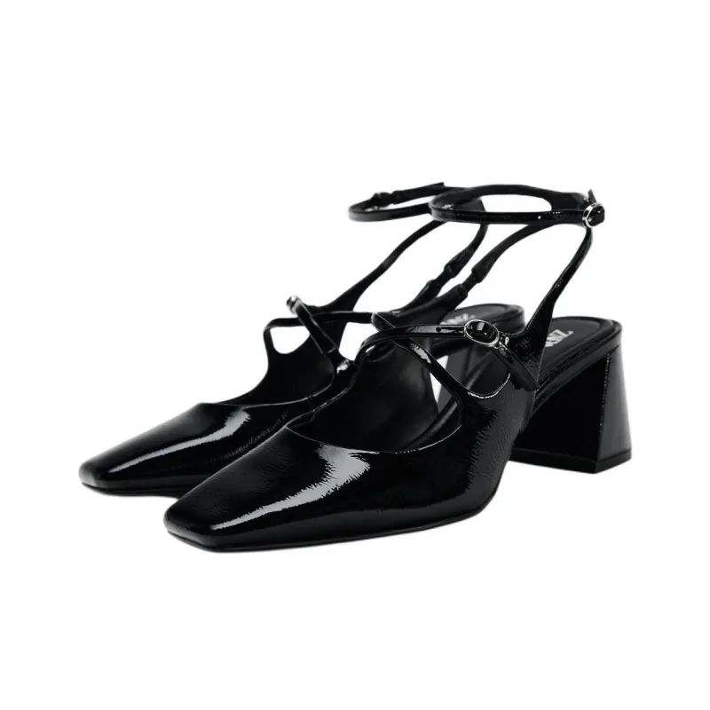 ZARA Chunky Heel High Heels 7cm Women's Black-2