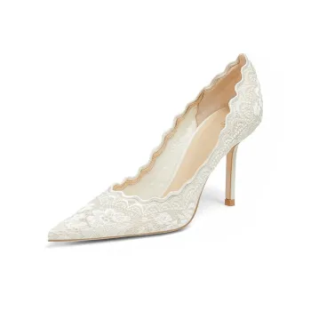 ROSE CASTLE Slim Heel Pointed Toe Lace High Heels 6.5cm/8.5cm Women's White