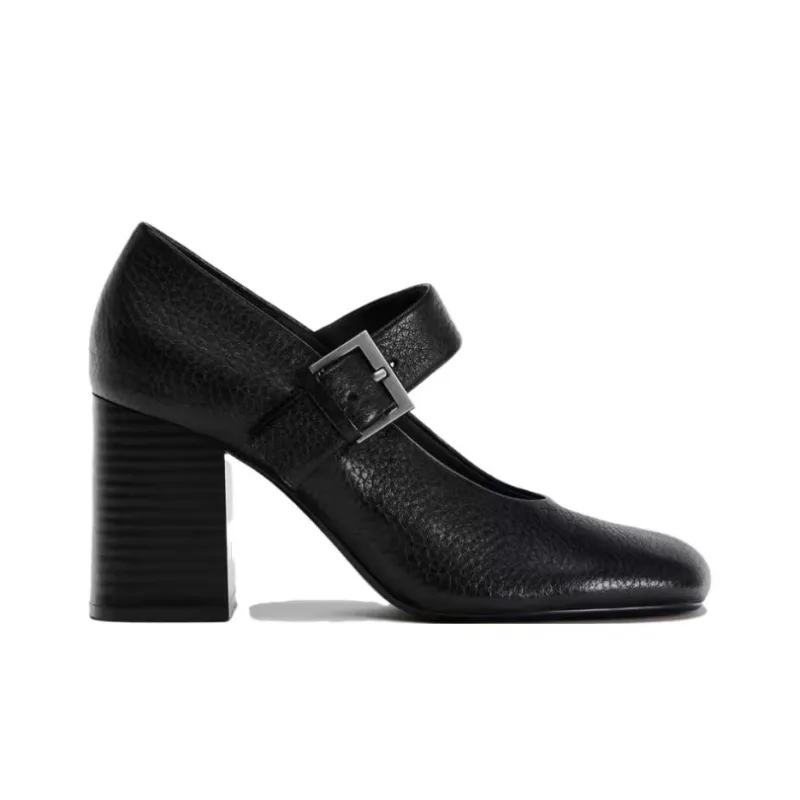 ZARA Chunky Heel High Heels 8cm Women's Black-1