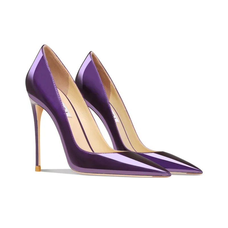 Suyymakk Slim Heel Pointed Toe High Heels Women's Purple Patent Leather-3