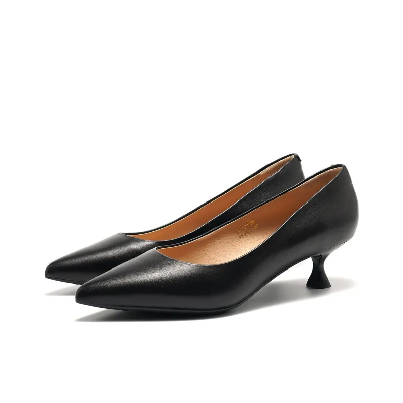ST&SAT Slim Heel High Heels Shallow V-Shaped Unlined Shoes 4.5cm Women's Black 2024 Spring And Summer New Arrival-2