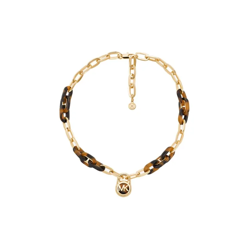 MICHAEL KORS Hamilton Tortoiseshell Lock Chain Brass And Tortoiseshell Acetate Necklace-1