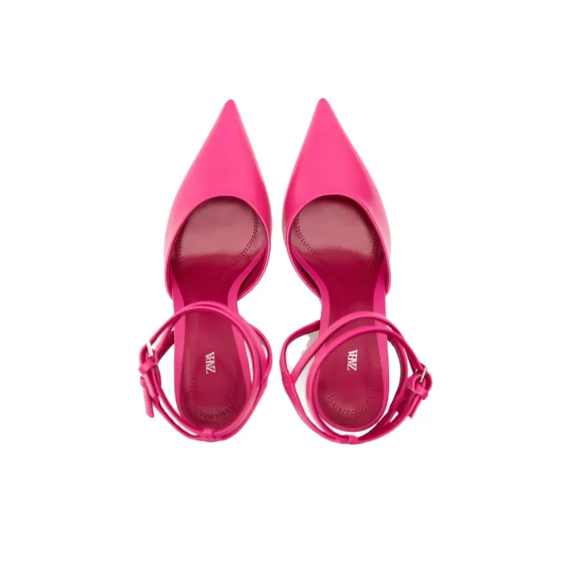 ZARA Slim Heel High Heels 9.5cm Women's Rose Red-4
