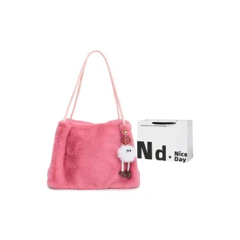 SWIMADE Fuzzy Material Shoulder Bag Regular Women's Light Pink/Fuchsia/Coffee/Black Khaki/Ecru