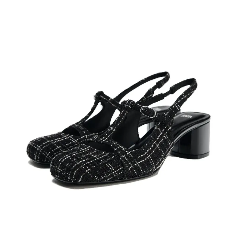 ZARA Chunky Heel High Heels 5cm Women's Black-1