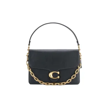 COACH Cow Leather Shoulder Bag Large Size Women's Black