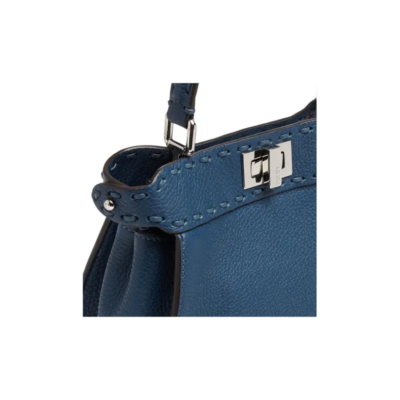 FENDI Peekaboo Calfskin Shoulder Bag Crossbody Bag Handbag Mini Women's Blue-3
