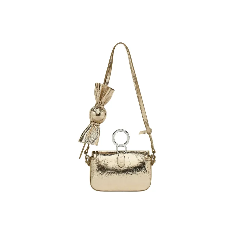 FENDI Baguette Lambskin One Shoulder Handbag Extra Mini Women's Gold-3