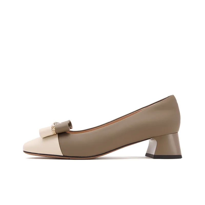 Satchi Chunky Heel High Heels 4cm Women's Khaki-0