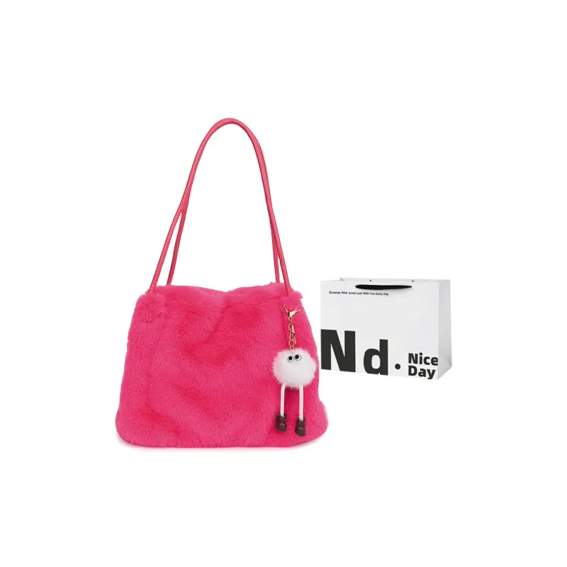 SWIMADE Fuzzy Material Shoulder Bag Regular Women's Light Pink/Fuchsia/Coffee/Black Khaki/Ecru-4