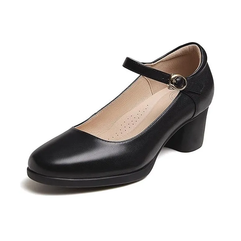 CAMEL Chunky Heel High Heels 4cm Women's Black-1