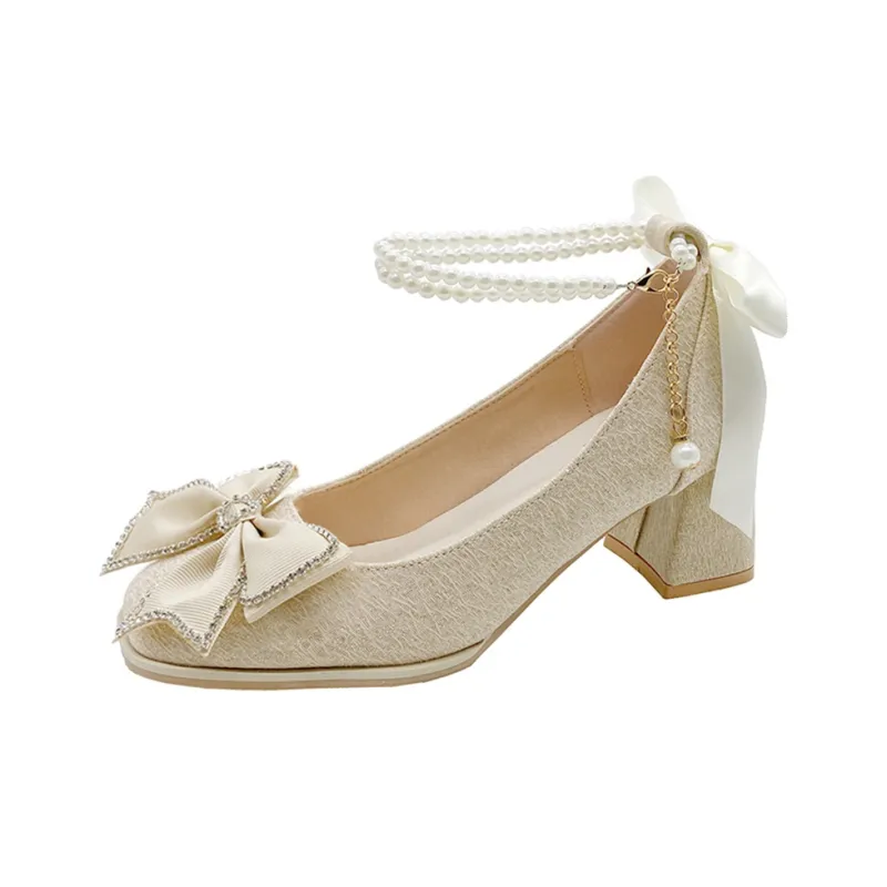 Take The Qin Chunky Heel High Heels Women's Beige-5