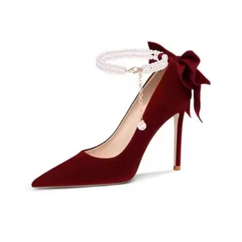 GEJIANI Slim Heel High Heels Women's Red