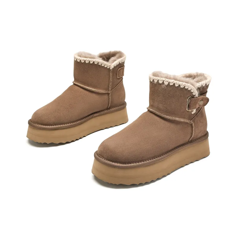 EBLAN Warm Wear-Resistant Slip-Resistant Ankle-Length Snow Boots Women's Chestnut-6