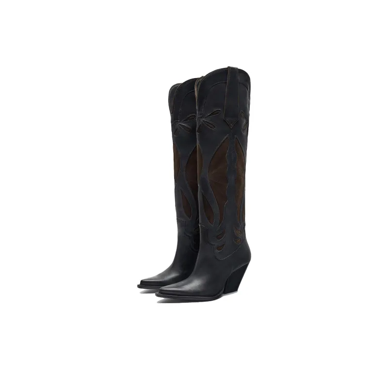 ZARA Knee high Boots 7cm Women's Black-2
