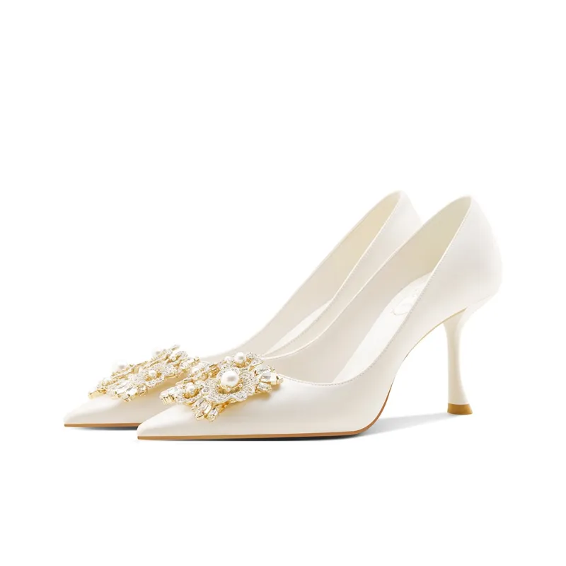ROSE CASTLE Slim Heel High Heels Women's White-2