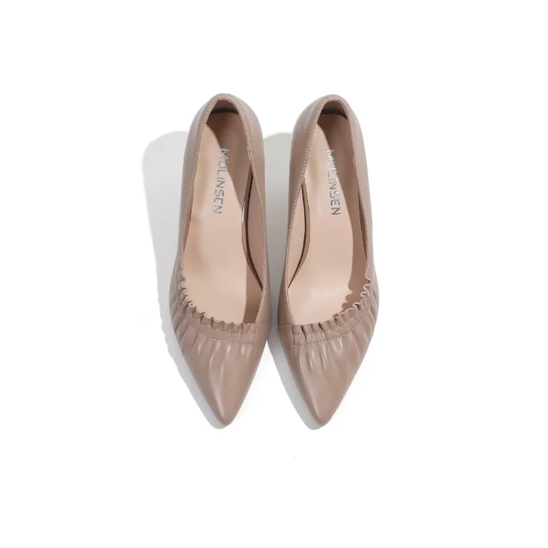 Mulinsen Slim Heel High Heels 6.5cm Women's Nude-2