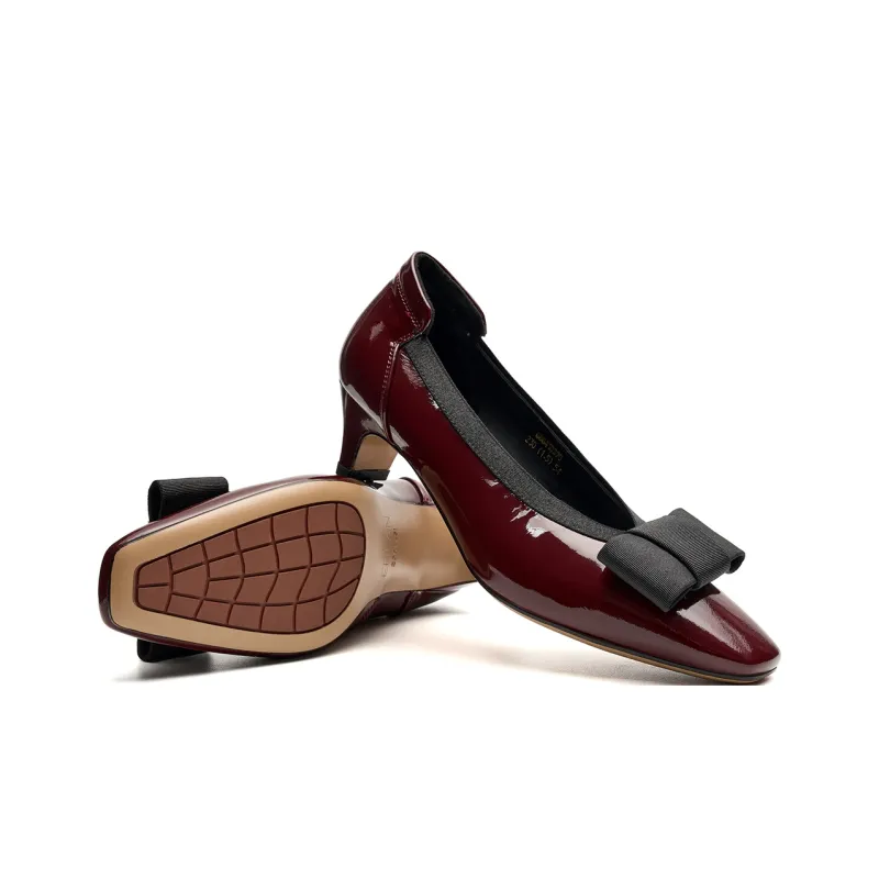 EBLAN Chunky Heel High Heels Women's Burgundy-4