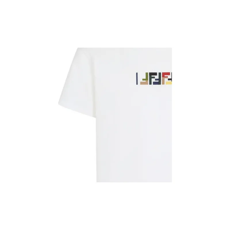 FENDI Logo Embroidered Crewneck T Shirt-5
